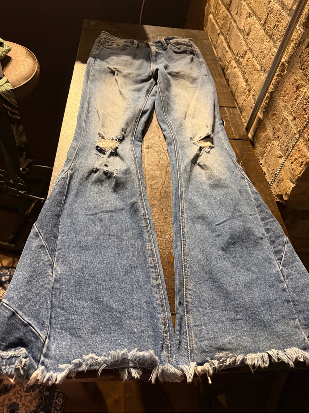 Altar'd State Blue Distressed Cool Wide bottom Flare Jeans size 27